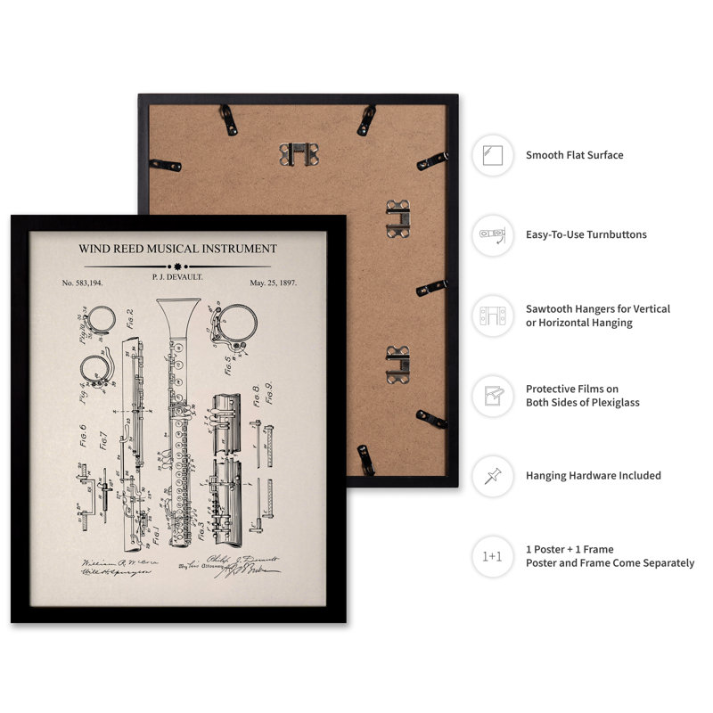 Plan de la Clarinette, Black Framed, Poster, 12"H x 16"W