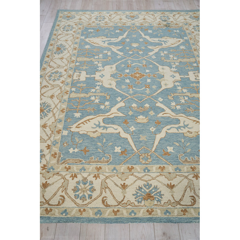 Exquisite Rugs Claremont Oushak Handmade Hand-Tufted New Zealand Wool On Canvas Ivory/Light Blue Area Rug, Rectangle 9' x 12'