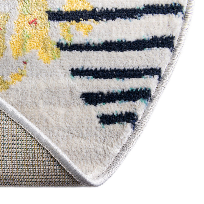 Tapis bleu marine / jaune / rouge Pauletta, Rond 7 pi