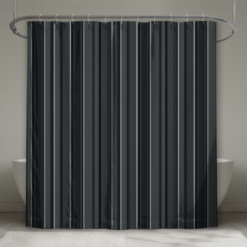 Rideau de douche à rayures noires - Motif de décor de salle de bain moderne, L 70 po x H 72 po