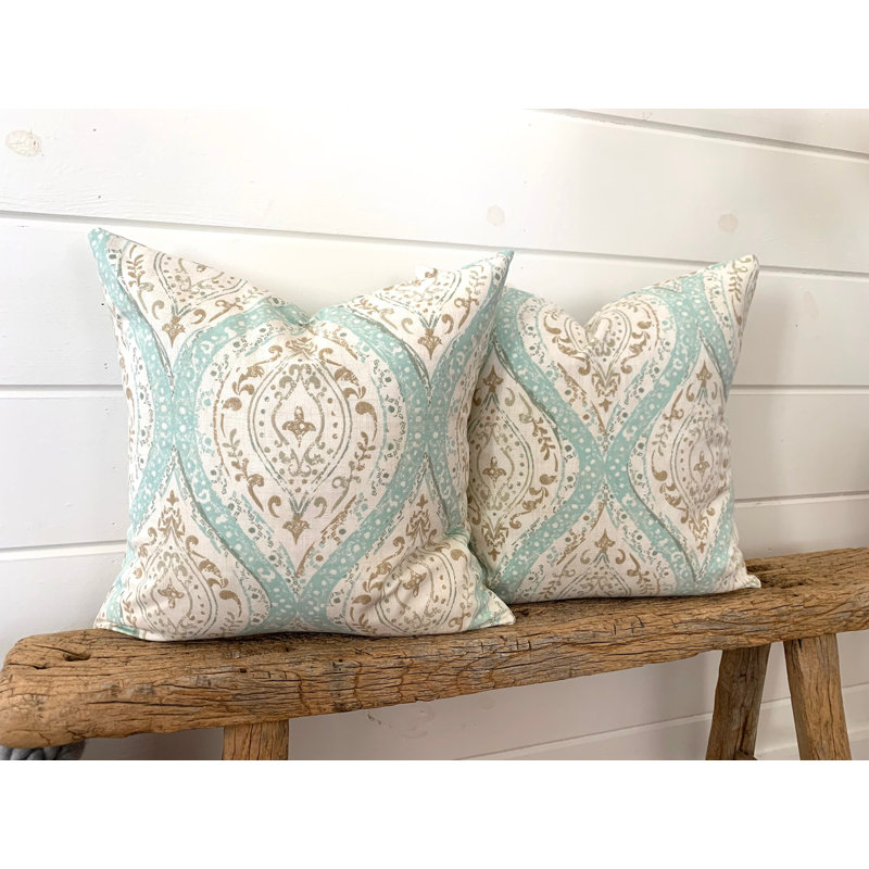 Housse de coussin turquoise à motif médaillon turquoise, H 17 po x l 17 po, Carré