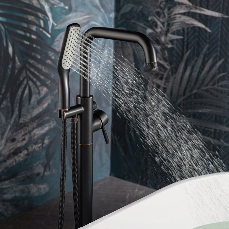 Robinet de baignoire à fixation au sol avec douche à main, Bronze huilé