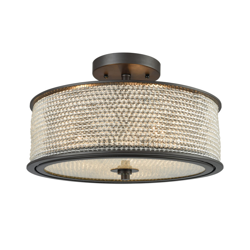 Plafonnier semi-encastré 3 lumières en verre de 16 po de largeur - Bronze huilé