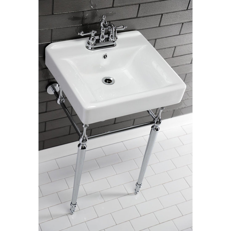 Edwardian Ceramic Rectangular 20" Console Bathroom Sink, White/Polished Chrome