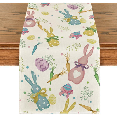 Bunny Rabbit Egg Easter Table Runner Seasonal Spring Kitchen Dining Table Decoration For Home Party Decor