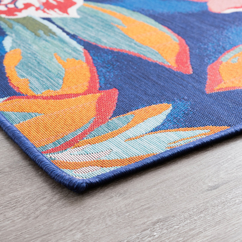 Aoko Floral Indoor / Outdoor Area Rug for Patios, Entryway, Deck or Porch - Multi Color, Rectangle 5'3" x 7'3"