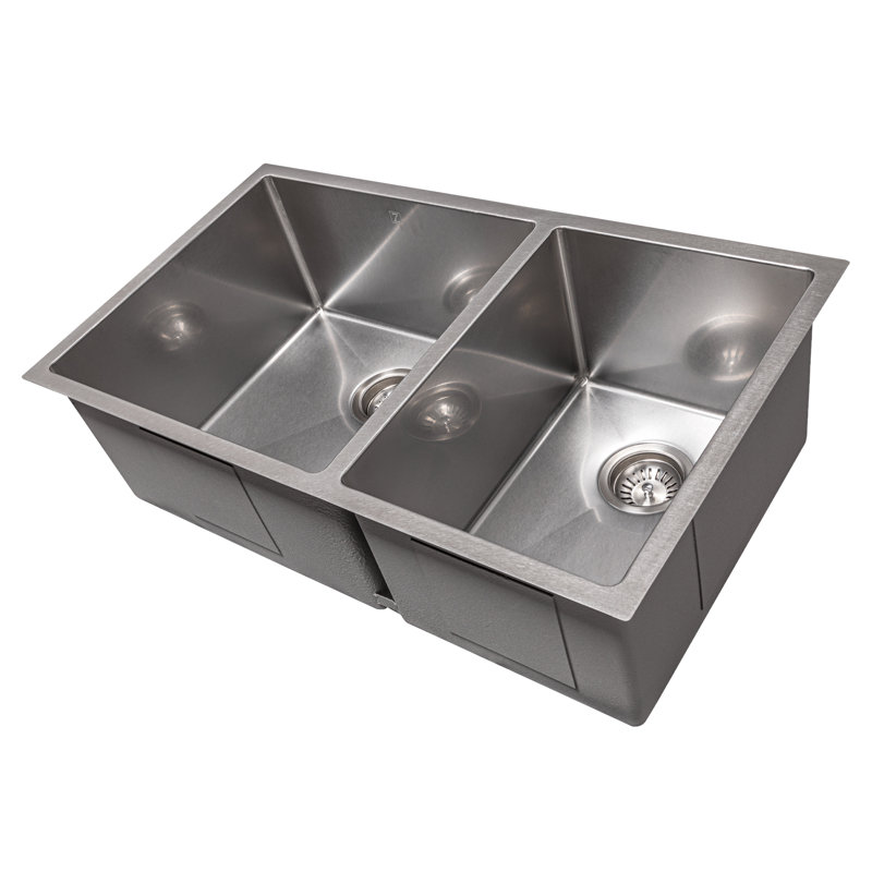 DuraSnow® ZLINE 33" Chamonix Undermount Double Bowl Fingerprint Resistant Stainless Steel Kitchen Sink with Bottom Grid