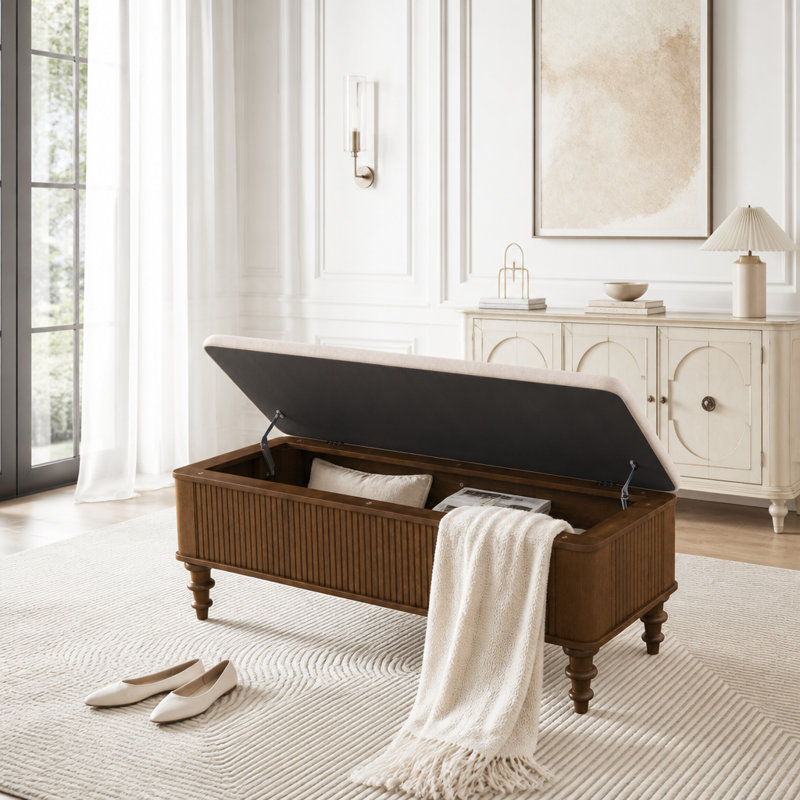 Banc ottoman de rangement multifonctionnel de 50,8 po, Noyer