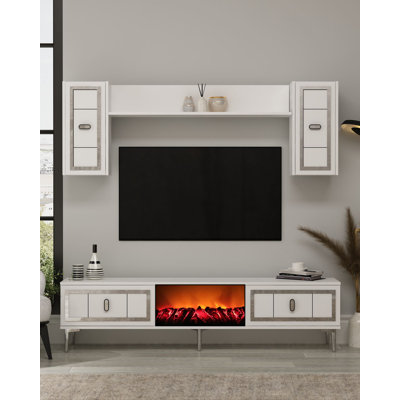 Meuble télé moderne avec tablette murale, 59,1 po x 17,6 po x 11,6 po | 100% panneau de particules enduit de mélamine, épaisseur: 0,7 pouce | Plusieurs tablettes et conception murale pour une organisation élégante du salon