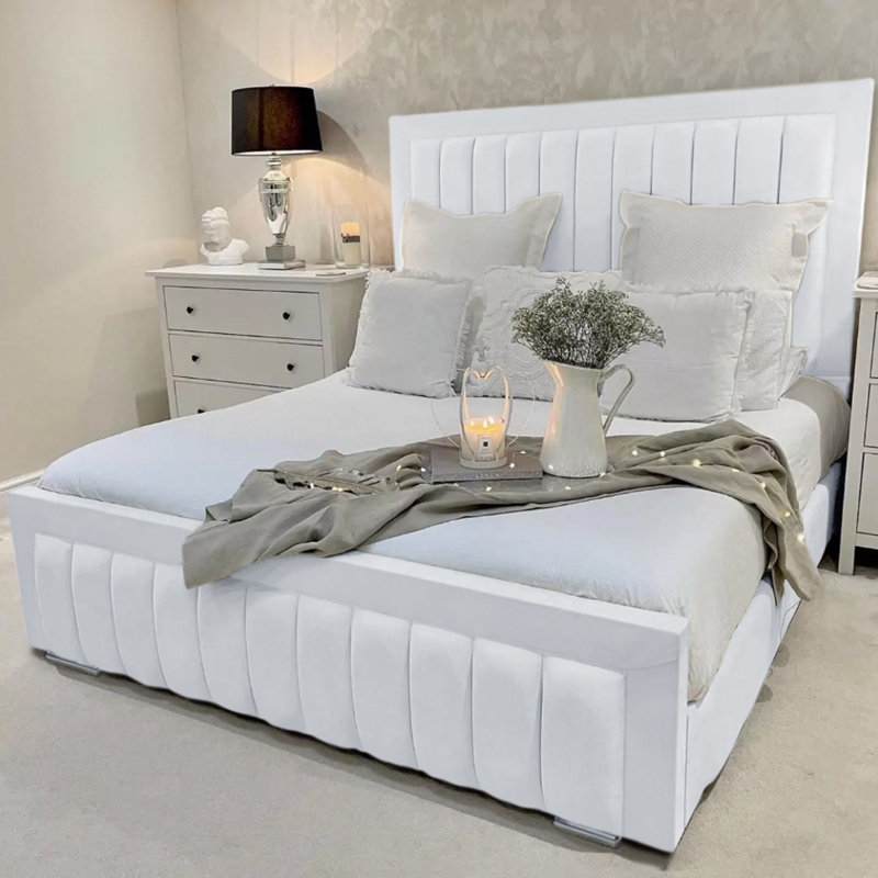 Alondrea Upholstered Panel Bed , Double (4'6), White