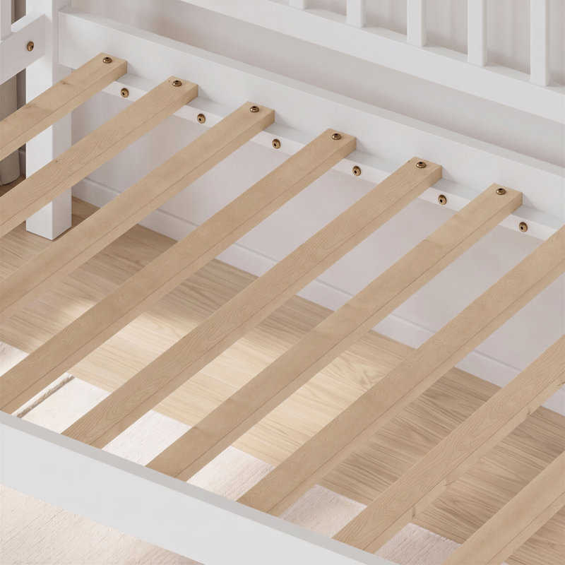 Lits avec barrière de sécurité, lit de jour simple en bois, chambre de ferme moderne, Blanc