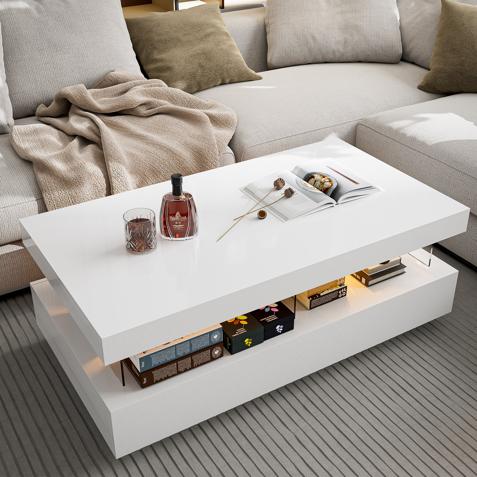 Acrylic coffee table on sale with storage