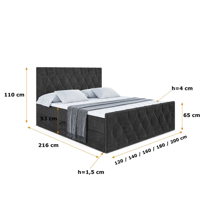 Sabna Divan Bed Set, 120 x 200cm, Black