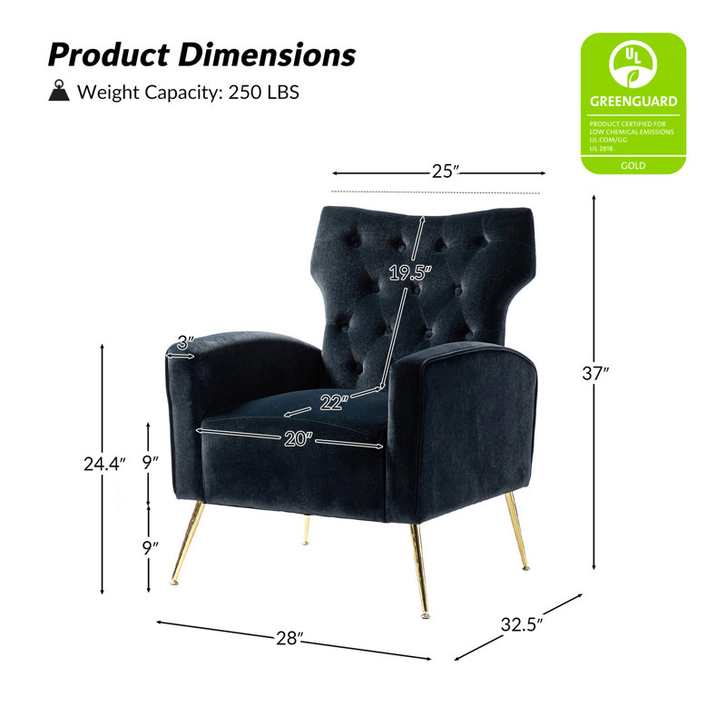 Fauteuil à oreilles en velours de polyester Tonas, Velours noir