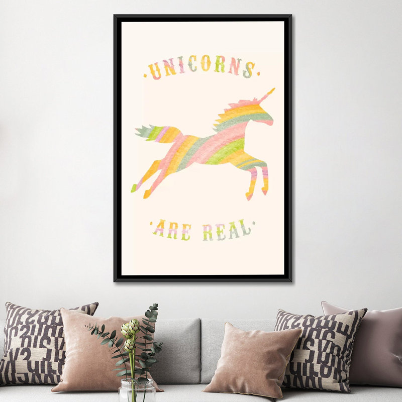 « licornes is real », impression sur toile, H 26 po x l 18 po x P 1,5 po, Toile avec cadre noir, Pas de tapis