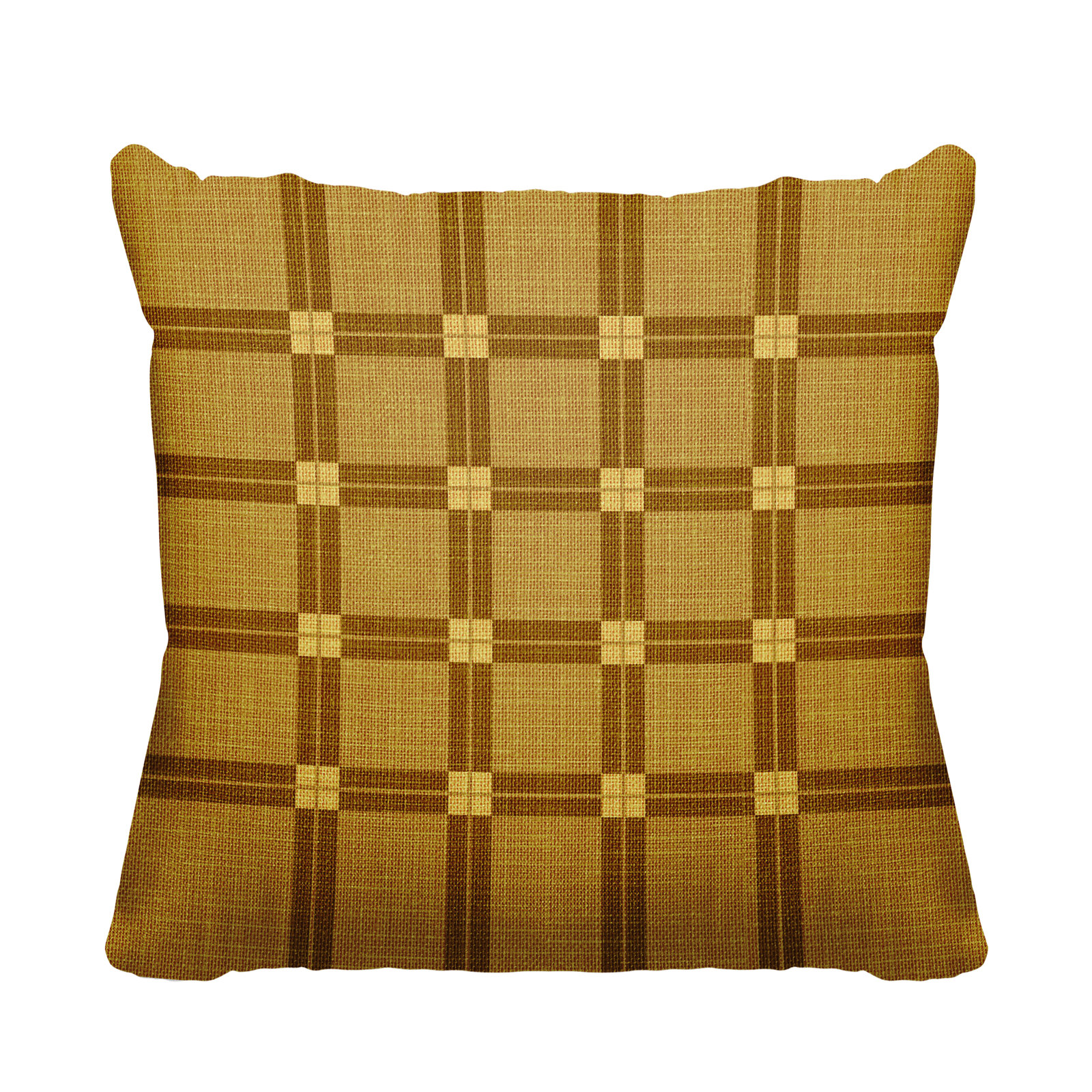 Plaid Indoor/Outdoor Throw Pillow, 17" W x 17" H, Gold