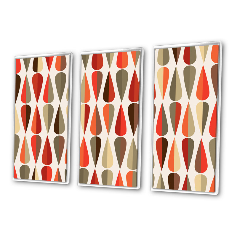 «Retro Abstract Drops IV», reproduction de cadre photo sur toile 3 pièces, Cadre blanc, H 32 po x l 48 po x P 1 po