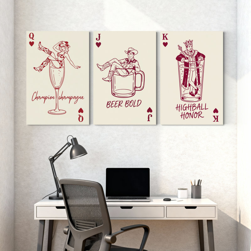 Ensemble de 3 impressions sur toile Champion Champagne Beer Bold Highball Honor, H 18 po x l 36 po