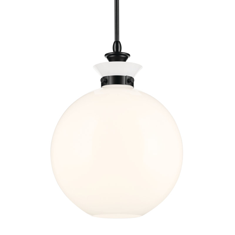 Luminaire suspendu 1 lumière avec verre transparent, Opale antique, Noir satiné, H 19,5 po x l 15 po