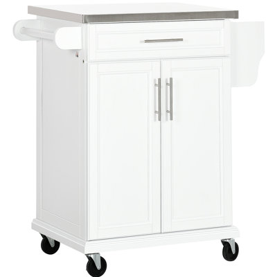 HOMCOM Kitchen Island On Wheels, Rolling Kitchen Cart With Stainless Steel Countertop, Drawer, Towel Rack And Spice Rack, Utility Storage Trolley,