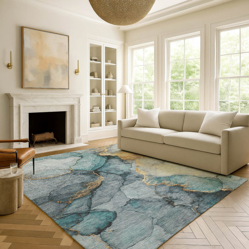 Machine Washable Indoor/Outdoor Chantille ACN2590 Abstract Rug, Teal, 2'6" x 3'10"