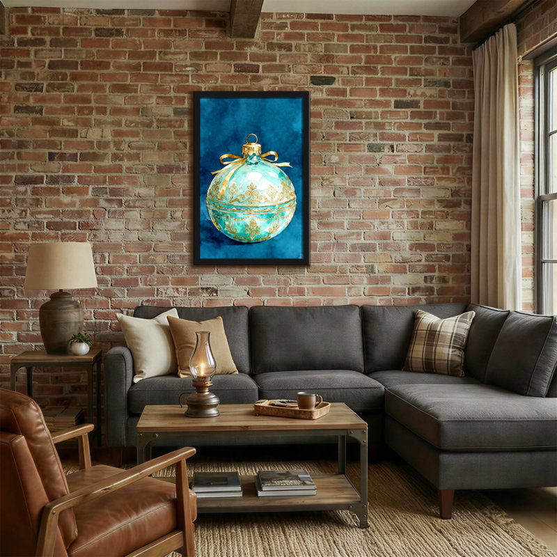 Ornement de Noël turquoise avec motifs dorés, H 24 po x l 16 po
