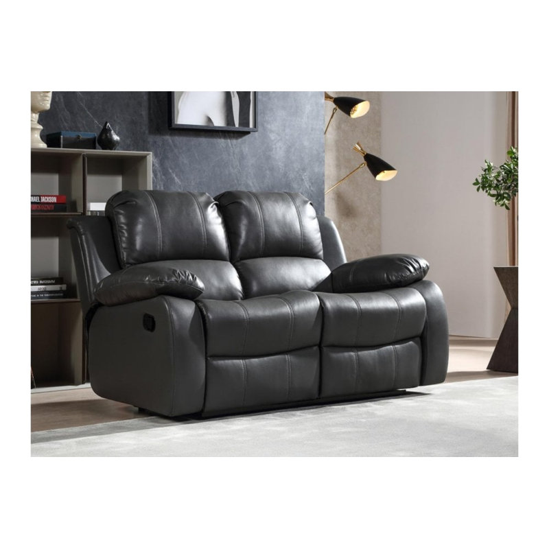 Arberie Top Grain Leather Reclining Sofa, Faux leather, Grey, Manual
