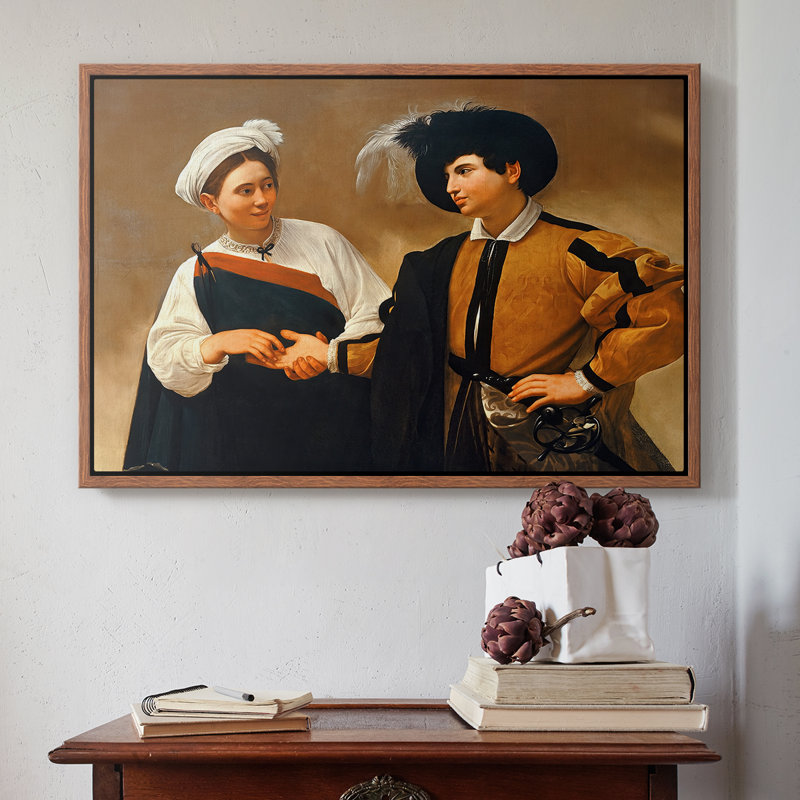 Le diseur de bonne aventure (version Capitoline), v. 1599 - Toile tendue avec châssis Caravaggio, 16 x 24, Noyer