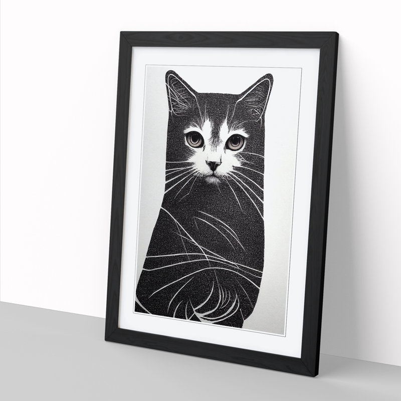 Cat Art Stippling - Picture Frame Print, Oak Framed, 34cm H x 25cm W