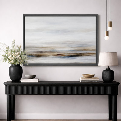 Abstract Soft Horizon Landscape Composition Artwork, Serene Living Room Pictures, Framed Canvas Giclee Print Wall Art