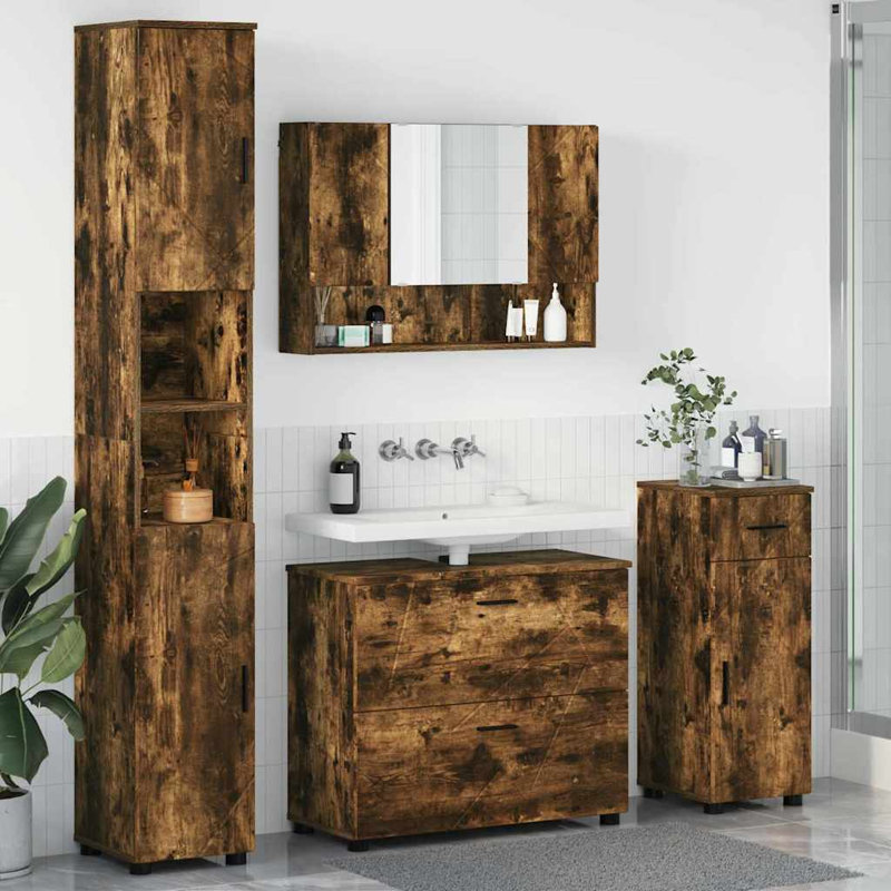 Bathroom Storage Furniture Set, Smoked Oak