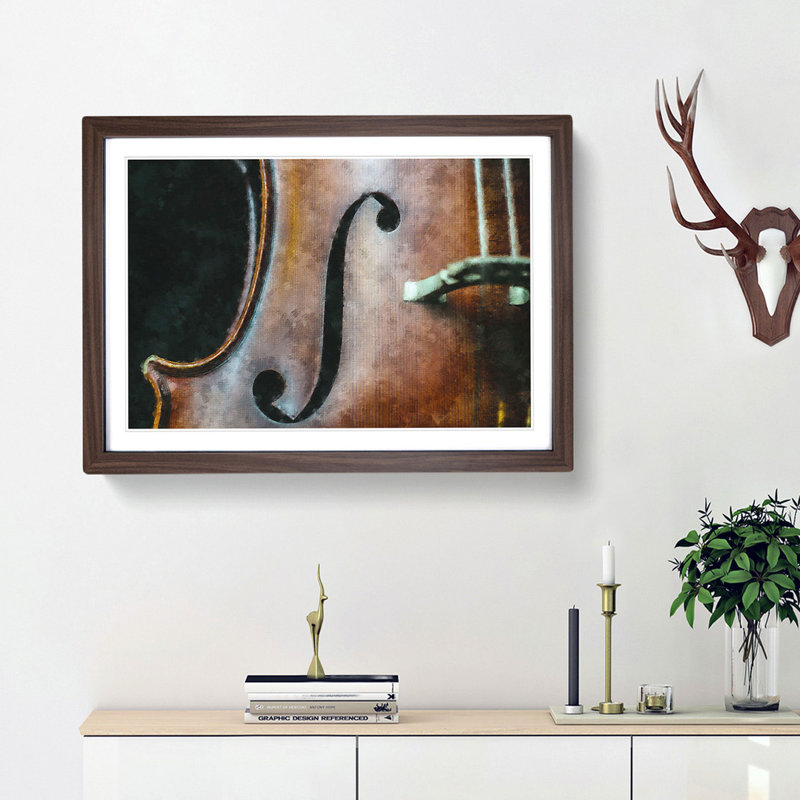 Curves of the Cello - Picture Frame Graphic Art Print, 24cm H x 33cm W x 2cm D, Walnut Framed