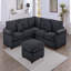 Ensemble de conversation modulaire 4 pièces avec repose-pieds de coin assorti et repose-pieds à accoudoir droit et gauche en velours côtelé revêtu de velours noir-846210583