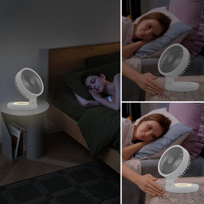 USB Rechargeable Desktop Fan, Foldable Wall Mounted Cooling Fan with LED Light, 4 Speed Cooler Fan