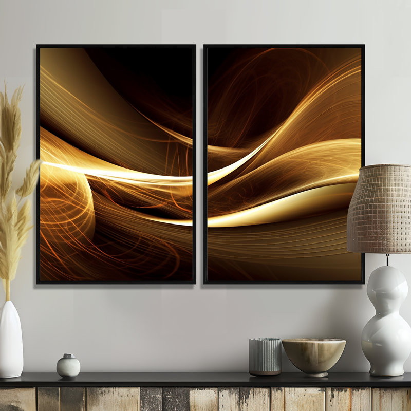 Canapé doré sur toile moderne, 36" H x 48" W, Impression encadrée flottante, Black