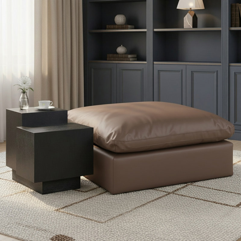 Hirrah 40" Wide Vegan Leather Rectangle Standard Ottoman, Brown Vegan Leather