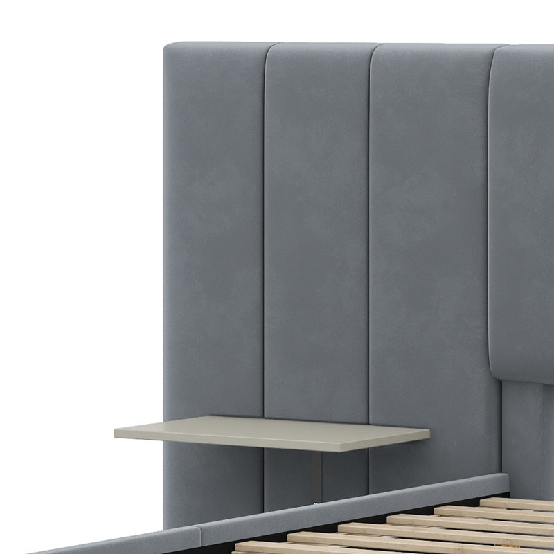 Lit plateforme tapissier avec grande tête de lit, mobilier de chambre à coucher, Gris