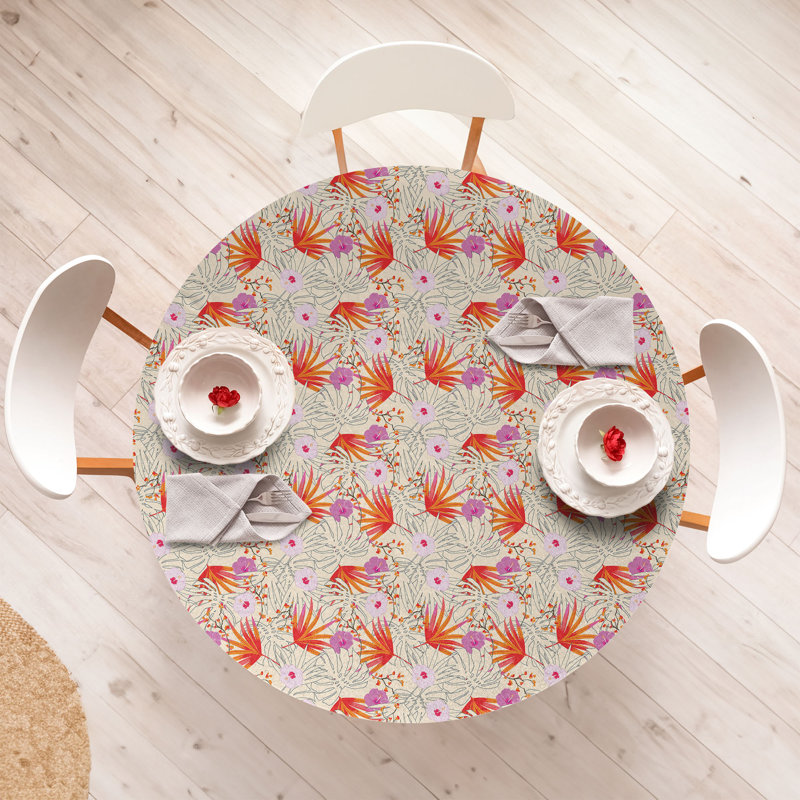 East Urban Home Forest Fitted Round Tablecloth Multicolor 72794, 64.17" Round