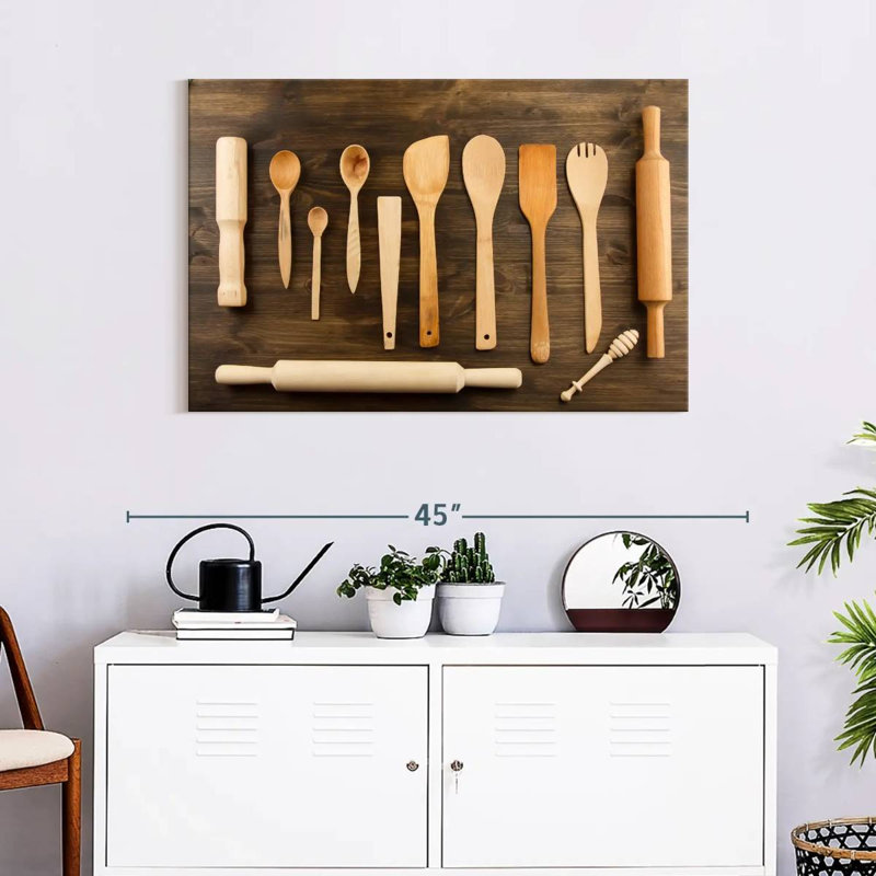 Impression sur toile avec ustensiles de cuisine en bois, H 24 po x l 36 po x P 1,25 po