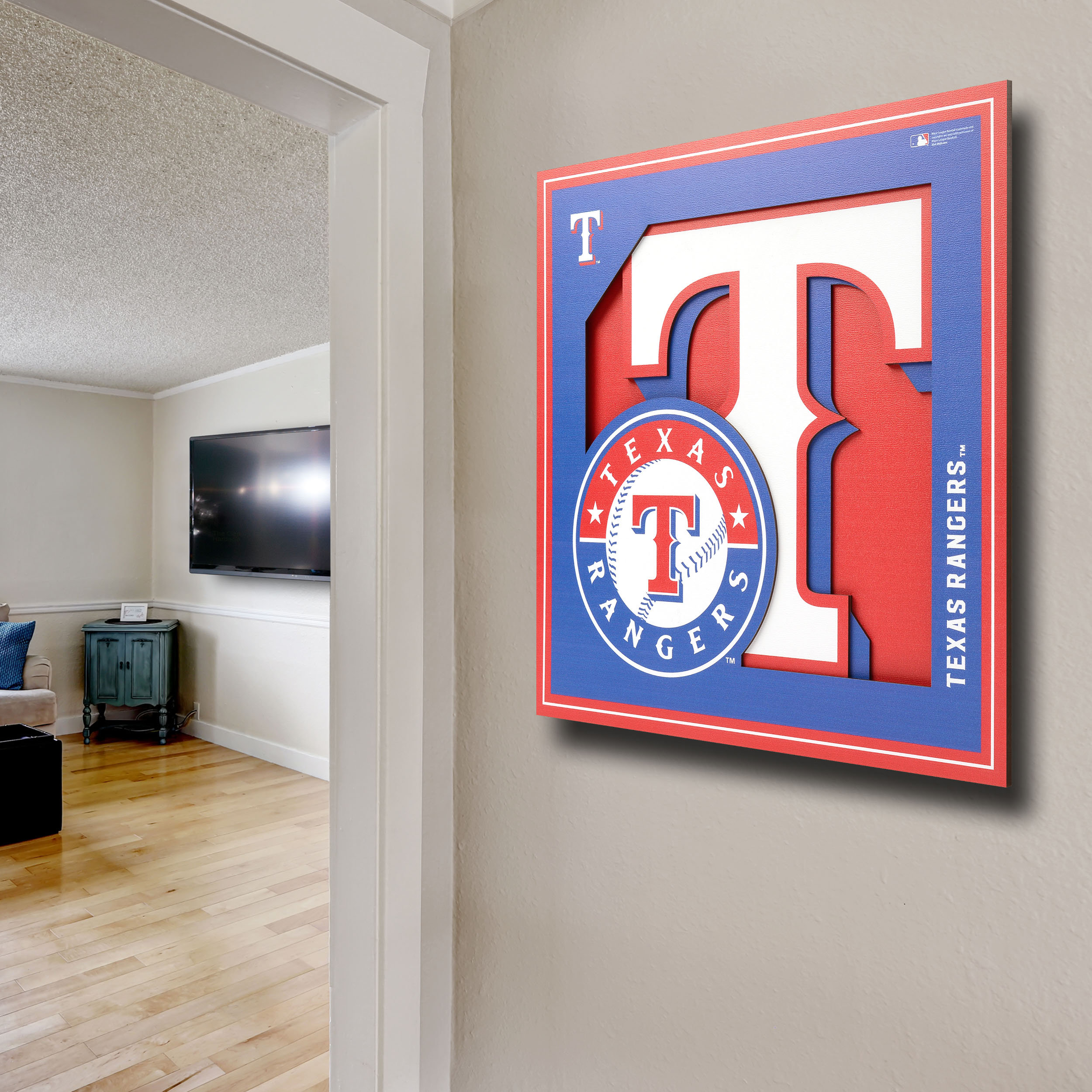 Texas Rangers Logo Baseball Round Wood Wall Decor