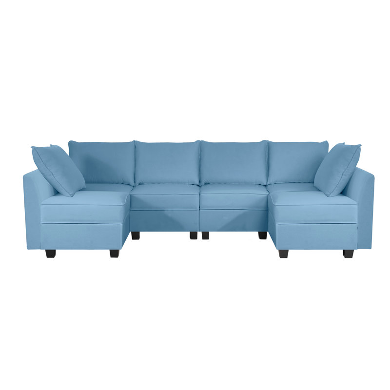 Canapé modulaire rembourré en lin 6 pièces Nacoma, Turquoise clair