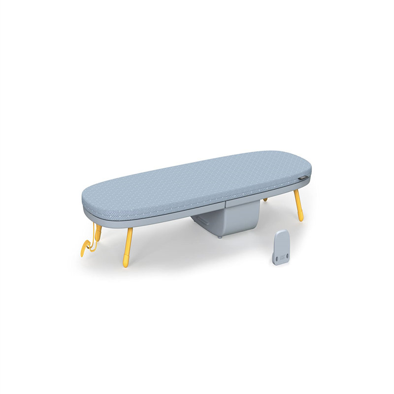 Compact Grey and Yellow Folding Tabletop Ironing Board with Iron Holder