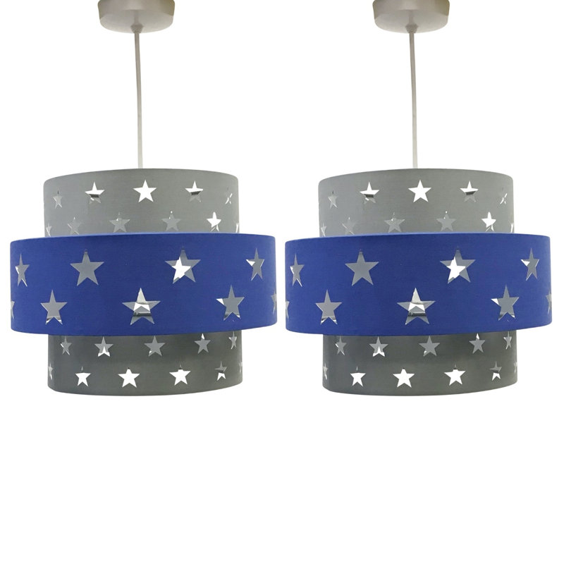 Achraf 22cm H Cotton Drum Pendant Shade, Grey/Blue