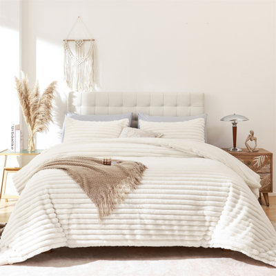 Ensemble d'édredon Fluffy pour lit simple 2 pièces - Ensemble de literie réversible en molleton beige