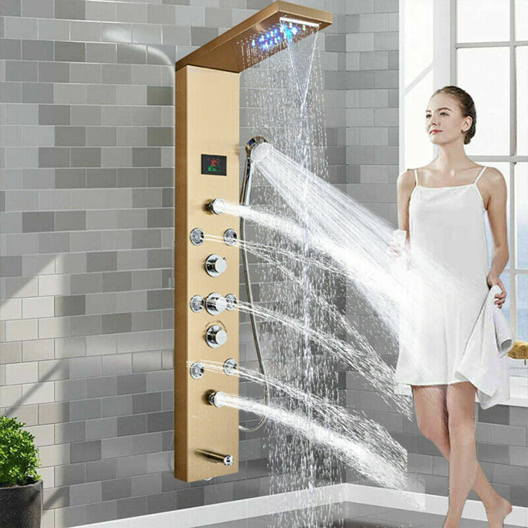 FORIOUS LED Rainfall Waterfall Shower Head Rain Massage System