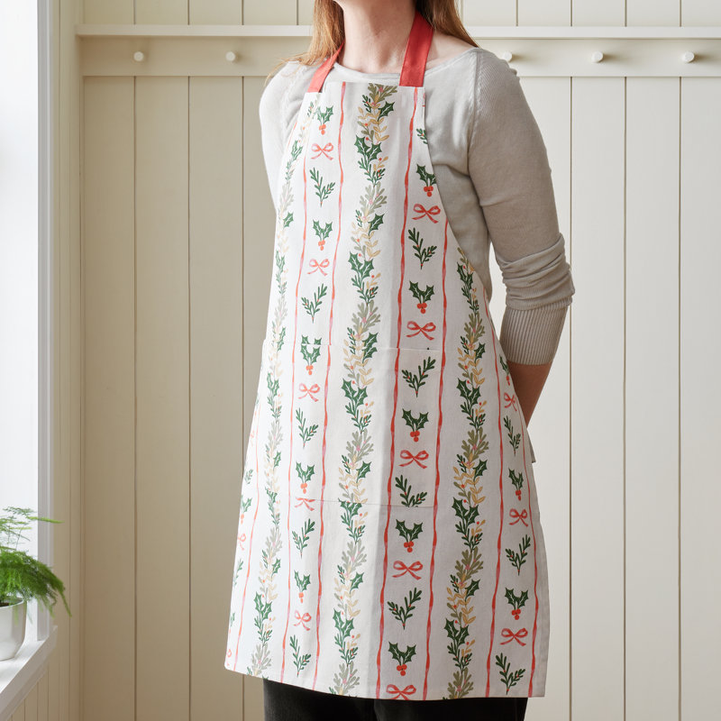 Christmas Holly Stripe Cotton Kitchen Adult Apron