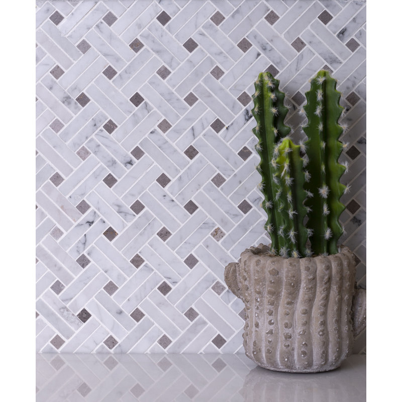 11.5" x 11.2" Natural Stone Mosaic Wall & Floor Tile, White