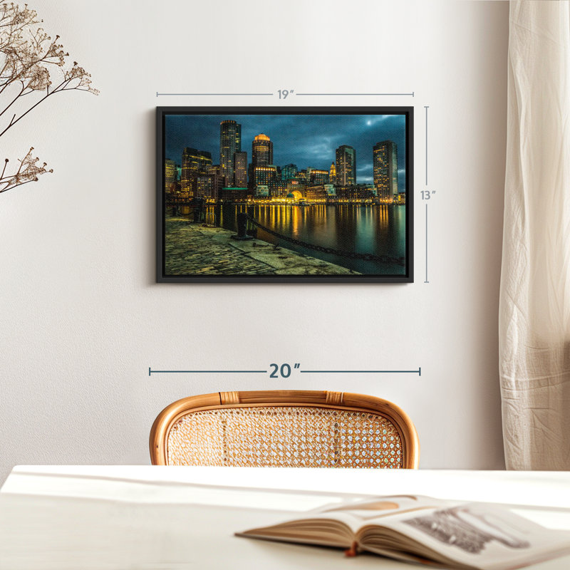 «Boston Skyline At Night Wall Art», H 13 po x l 19 po