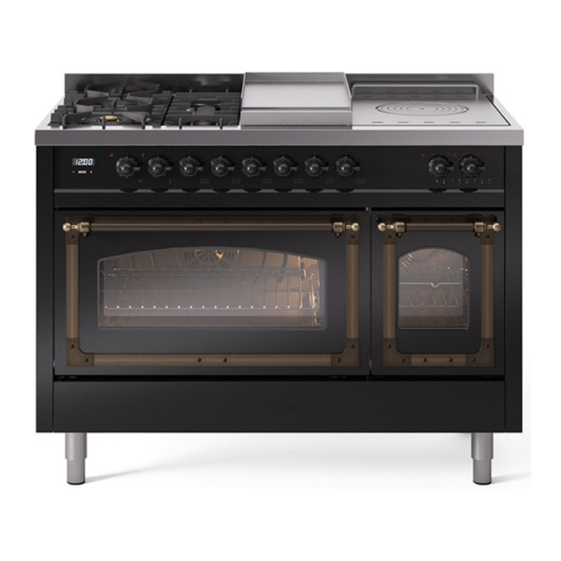 ILVE Nostalgie II Noblesse 48 inch Dual Fuel Range (5 Sealed Burners + Griddle + French Top, Triple Glass Door), Natural Gas
