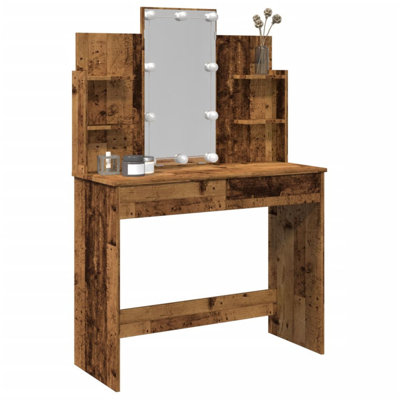 Micsunel Dressing Table with Mirror, Old Wood